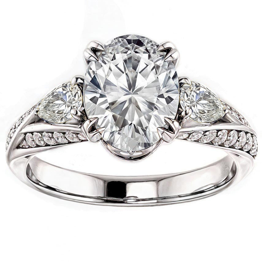 Oval Cut Moissanite & Pear Gemstone Engagement Ring