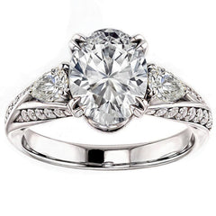Oval Cut Moissanite & Pear Gemstone Engagement Ring