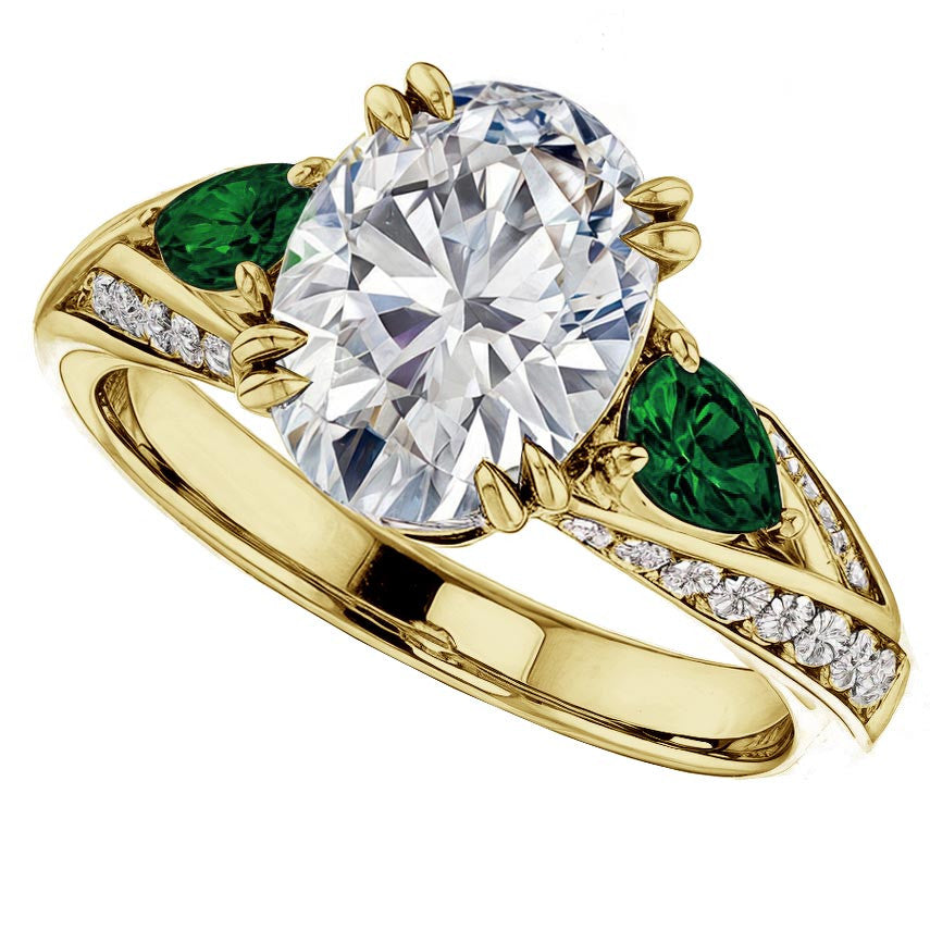 Oval Cut Moissanite & Pear Gemstone Engagement Ring