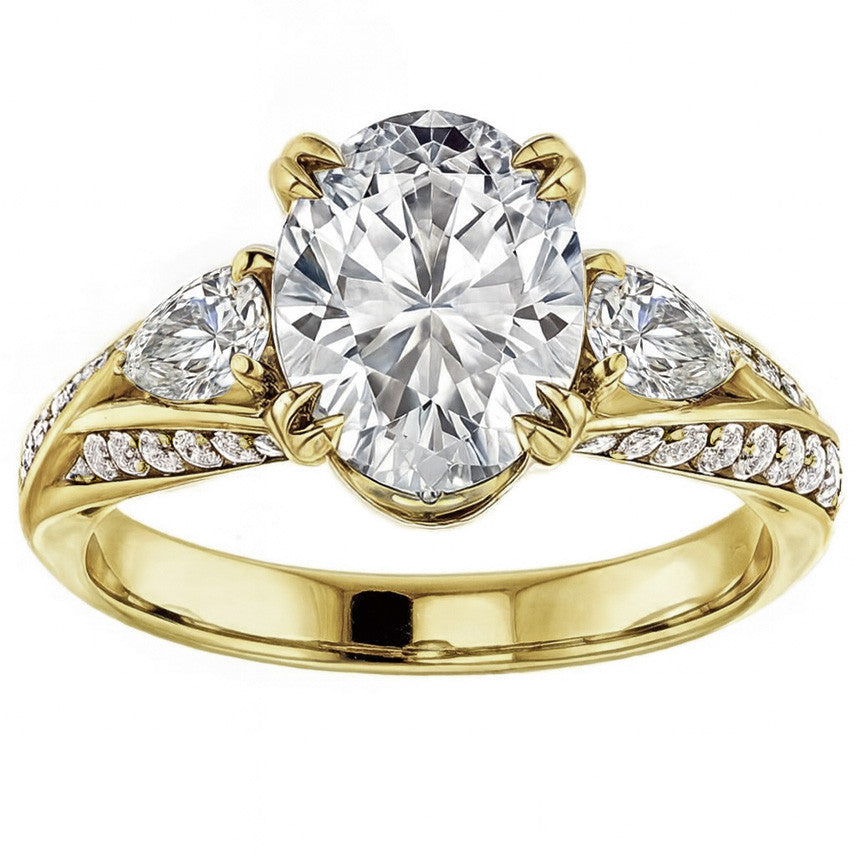 Oval Cut Moissanite & Pear Gemstone Engagement Ring