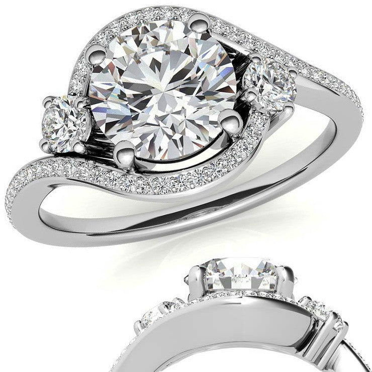 Accented Bypass Halo Engagement Ring