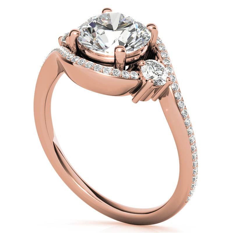 Accented Bypass Halo Engagement Ring