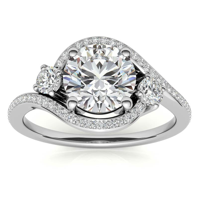Accented Bypass Halo Engagement Ring