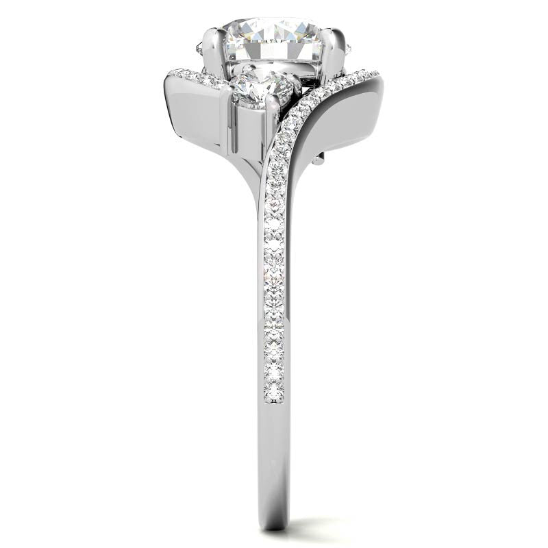 Accented Bypass Halo Engagement Ring
