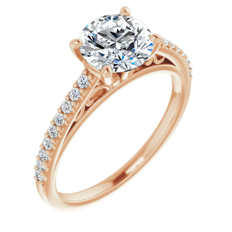 Round Cathedral Engagement Ring with Scroll Accents