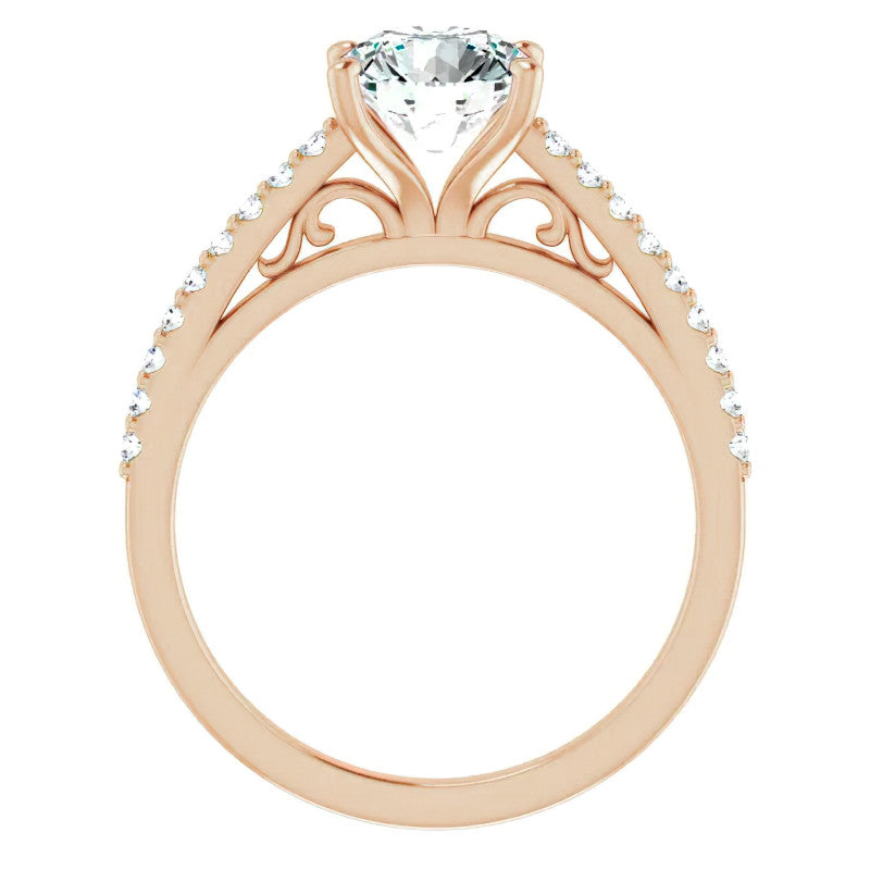 Round Cathedral Engagement Ring with Scroll Accents
