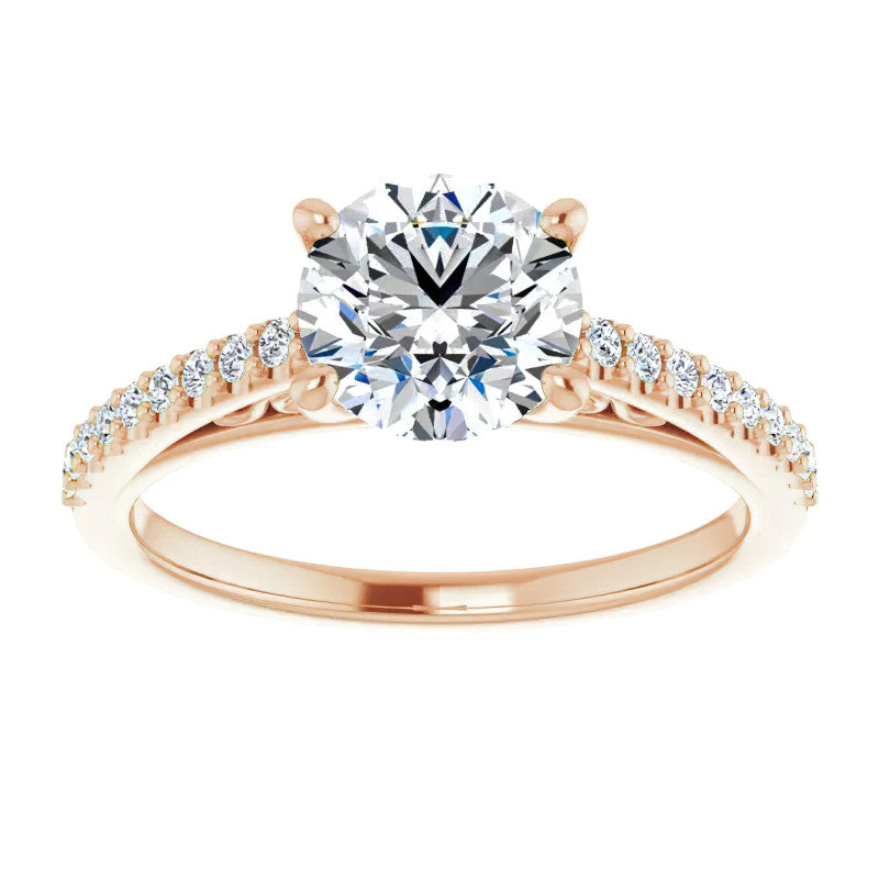 Round Cathedral Engagement Ring with Scroll Accents