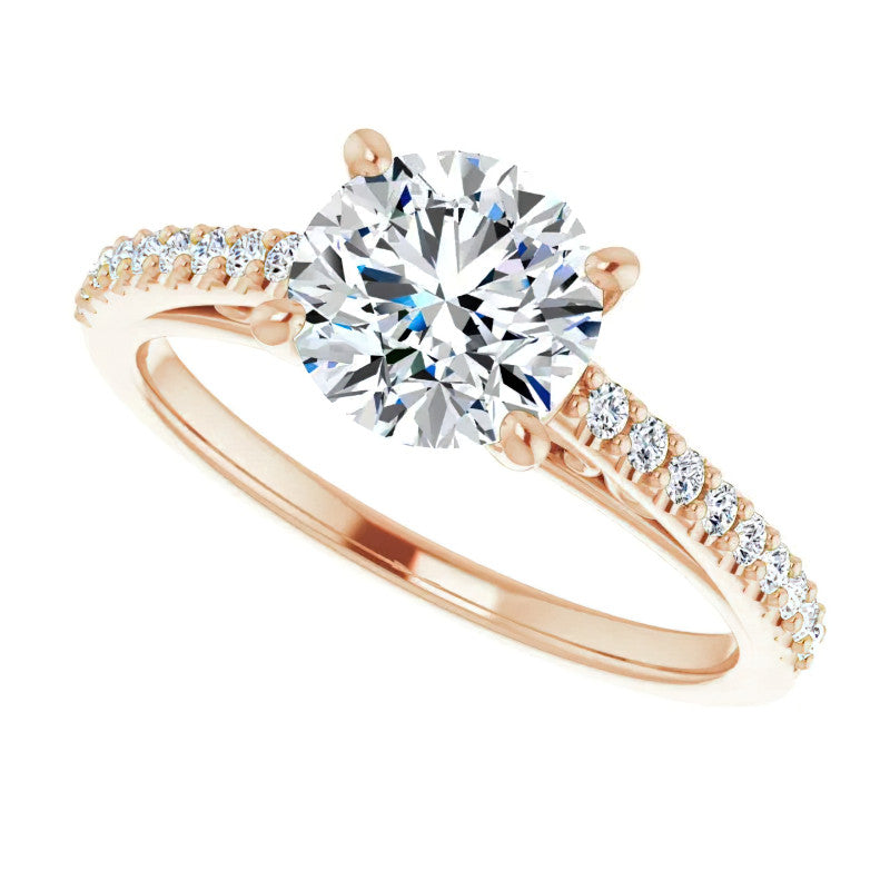 Round Cathedral Engagement Ring with Scroll Accents