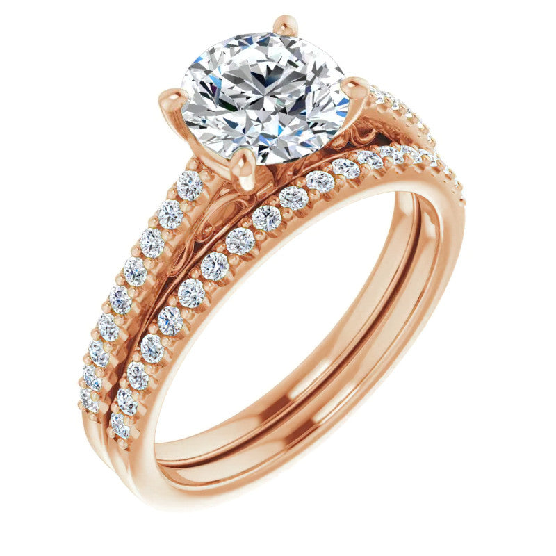 Round Cathedral Engagement Ring with Scroll Accents
