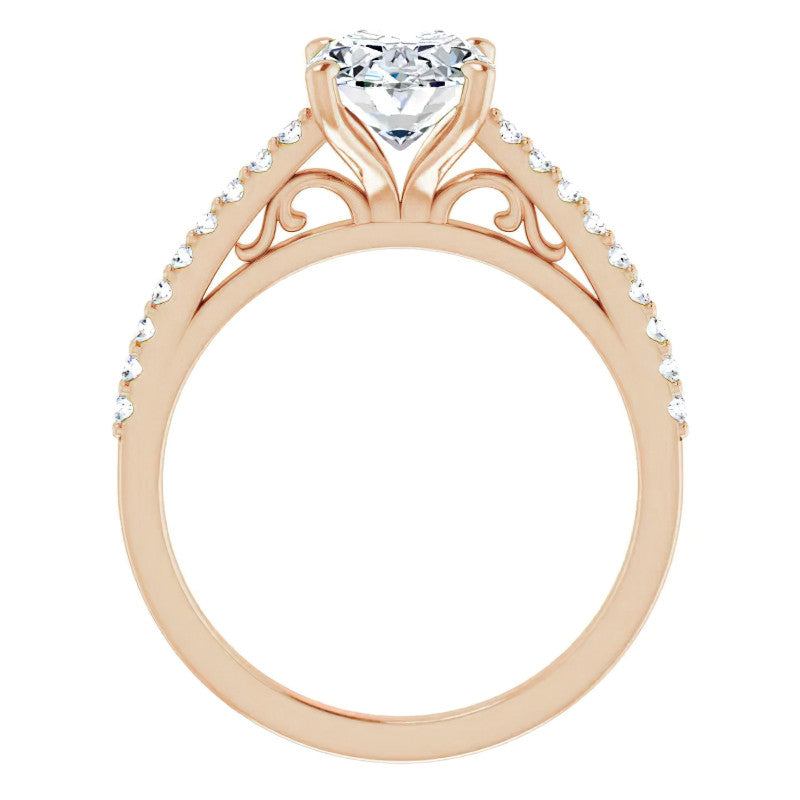 Oval Cathedral Engagement Ring with Scroll Accent