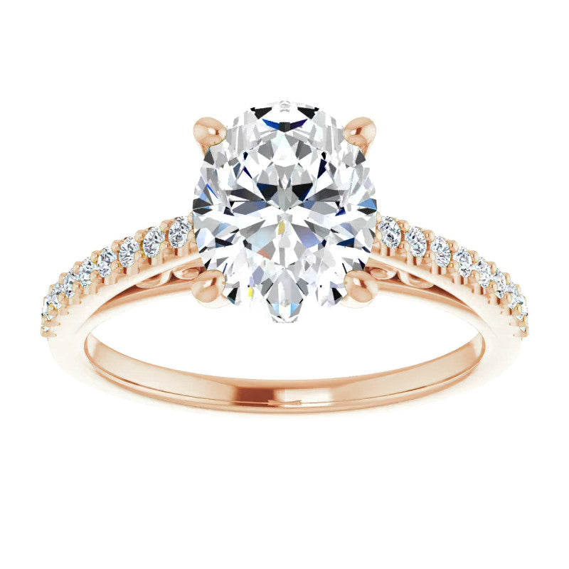 Oval Cathedral Engagement Ring with Scroll Accent