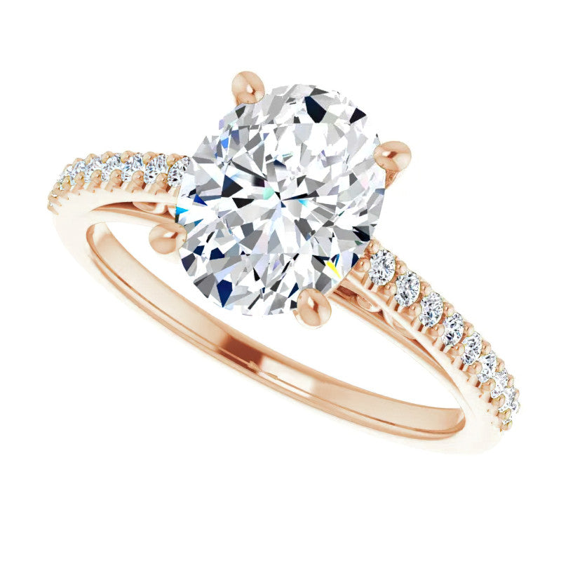 Oval Cathedral Engagement Ring with Scroll Accent