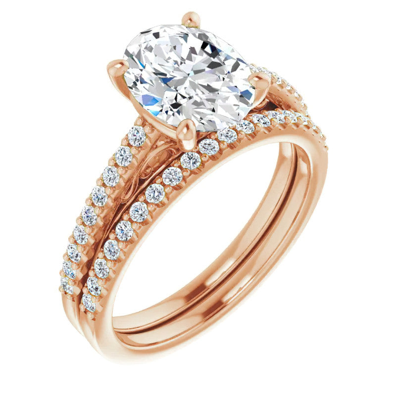 Oval Cathedral Engagement Ring with Scroll Accent