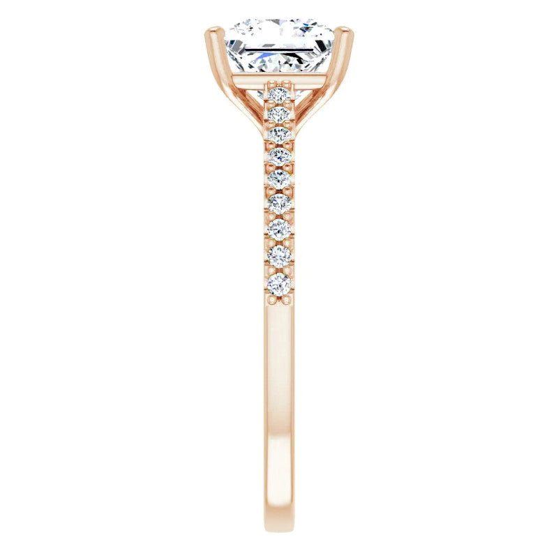 Princess cut Cathedral Engagement Ring with Scroll Accents