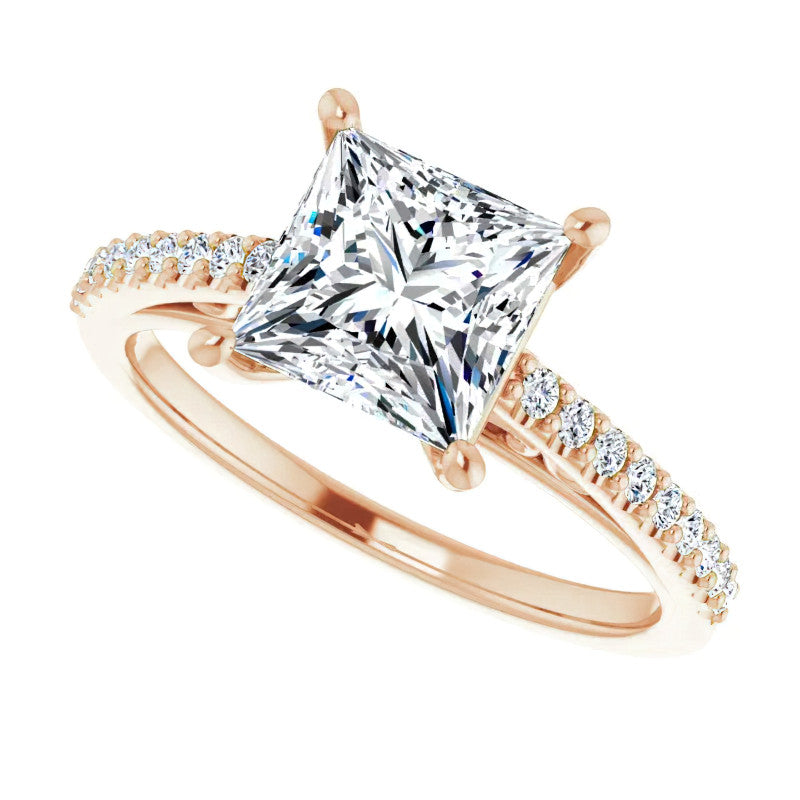 Princess cut Cathedral Engagement Ring with Scroll Accents