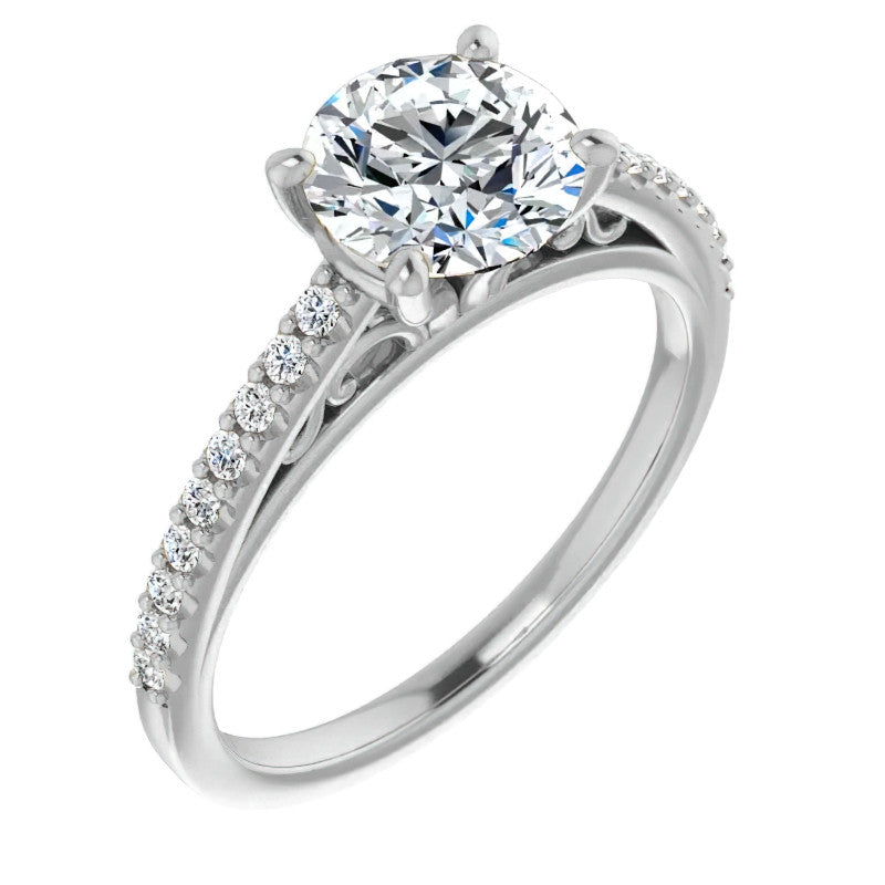 Round Cathedral Engagement Ring with Scroll Accents