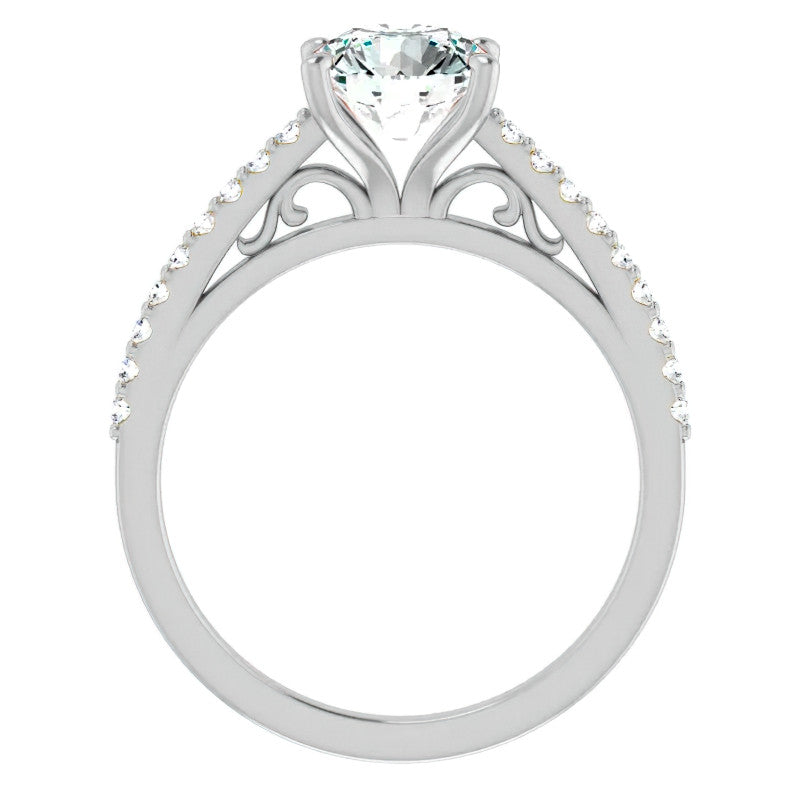 Round Cathedral Engagement Ring with Scroll Accents
