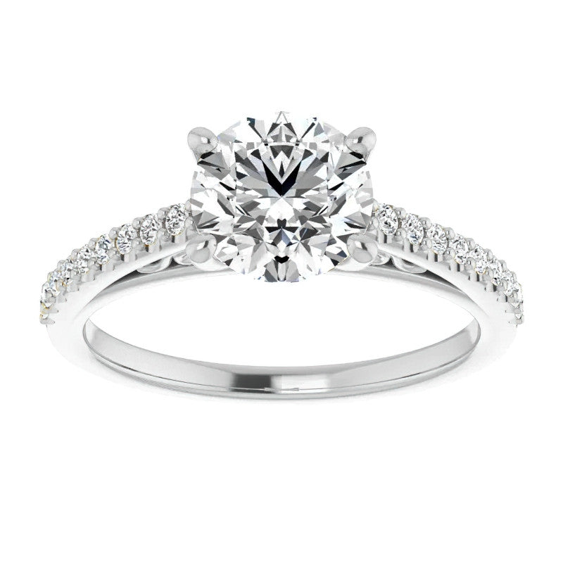 Round Cathedral Engagement Ring with Scroll Accents