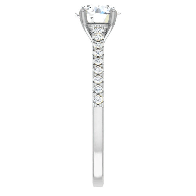 Round Cathedral Engagement Ring with Scroll Accents