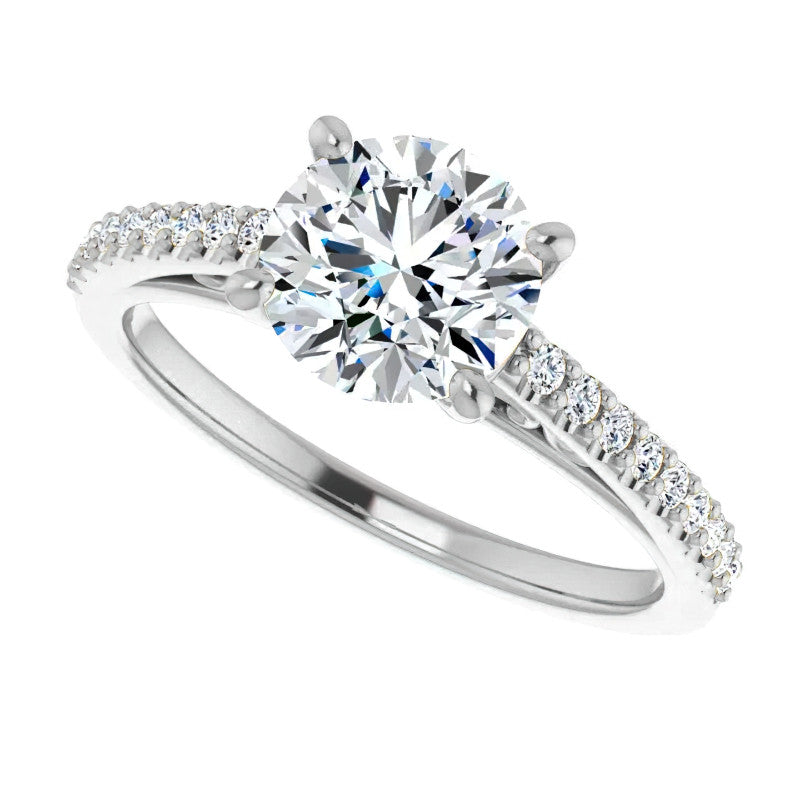 Round Cathedral Engagement Ring with Scroll Accents