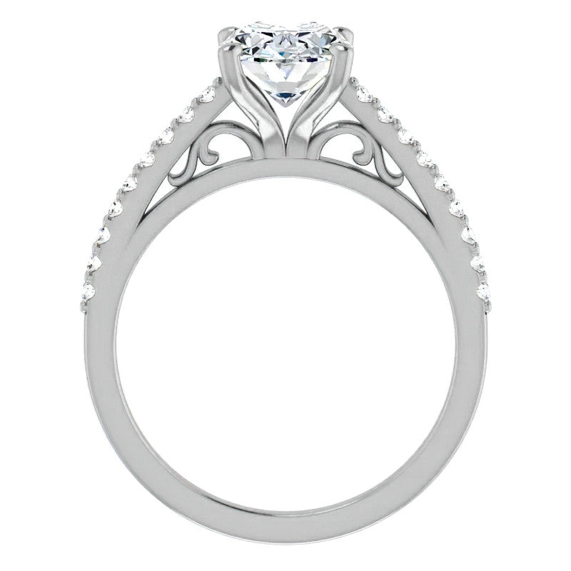 Oval Cathedral Engagement Ring with Scroll Accent