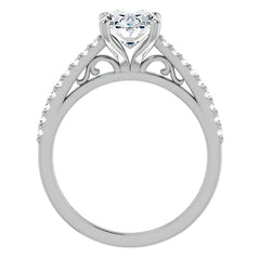 Oval Cathedral Engagement Ring with Scroll Accent