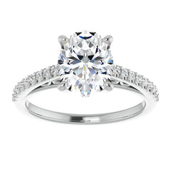 Oval Cathedral Engagement Ring with Scroll Accent