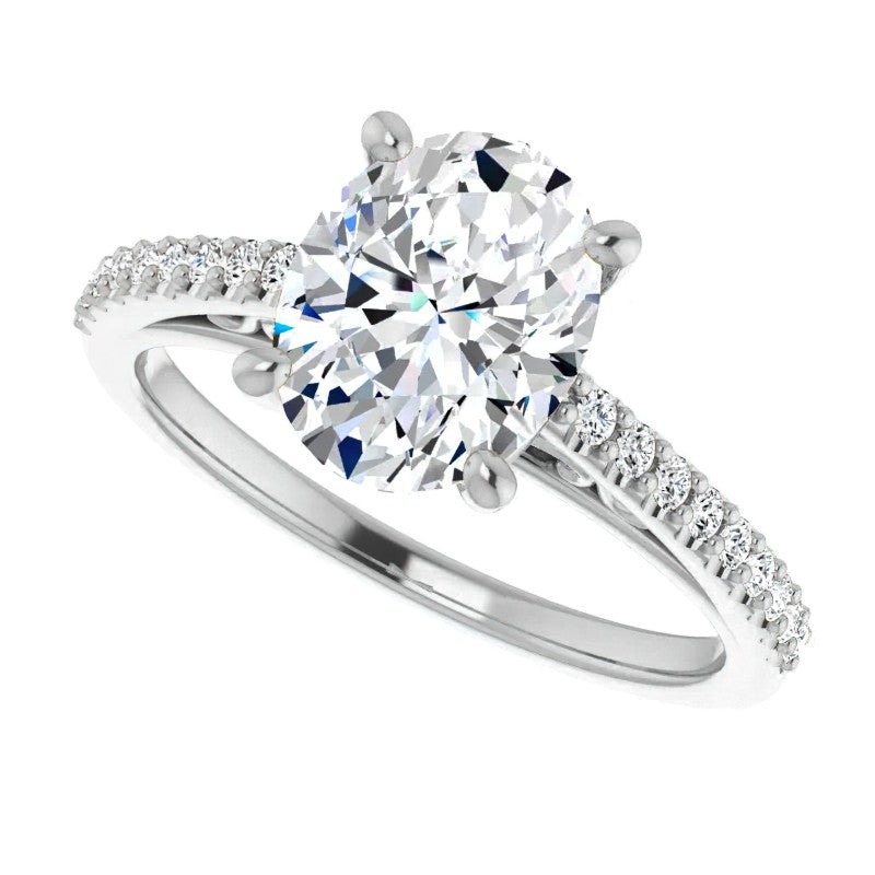 Oval Cathedral Engagement Ring with Scroll Accent