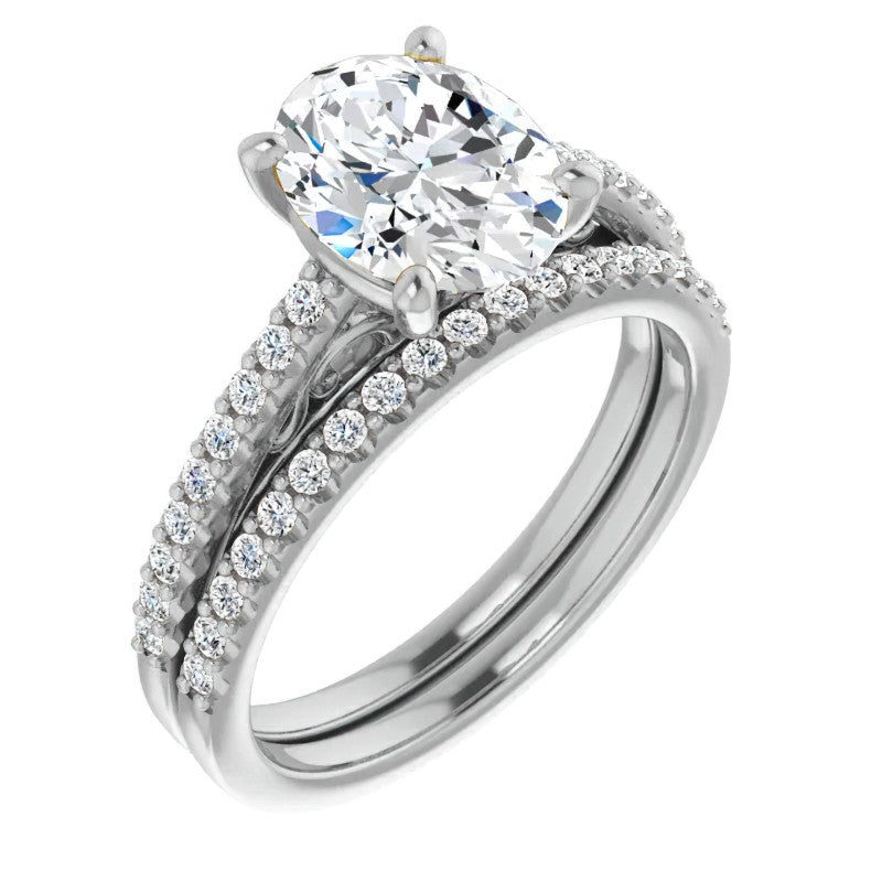 Oval Cathedral Engagement Ring with Scroll Accent