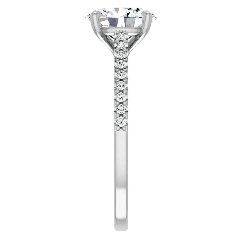Oval Cathedral Engagement Ring with Scroll Accent