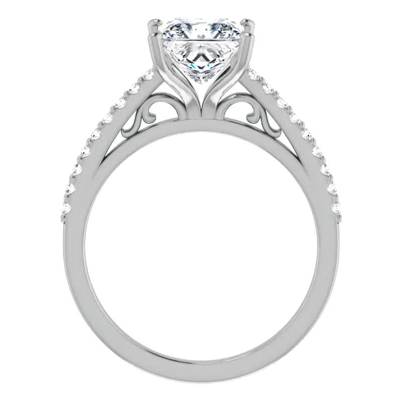 Princess cut Cathedral Engagement Ring with Scroll Accents