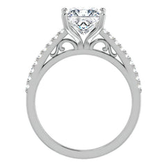 Princess cut Cathedral Engagement Ring with Scroll Accents