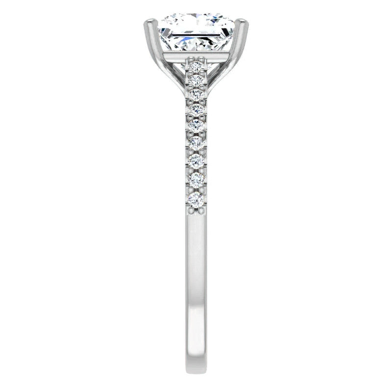 Princess cut Cathedral Engagement Ring with Scroll Accents