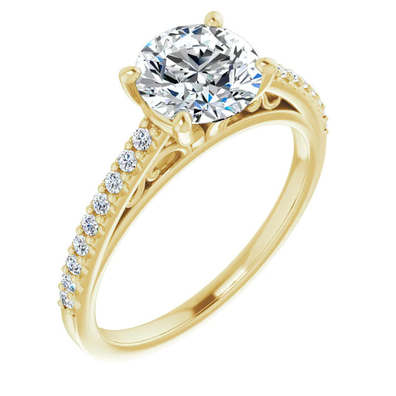 Round Cathedral Engagement Ring with Scroll Accents