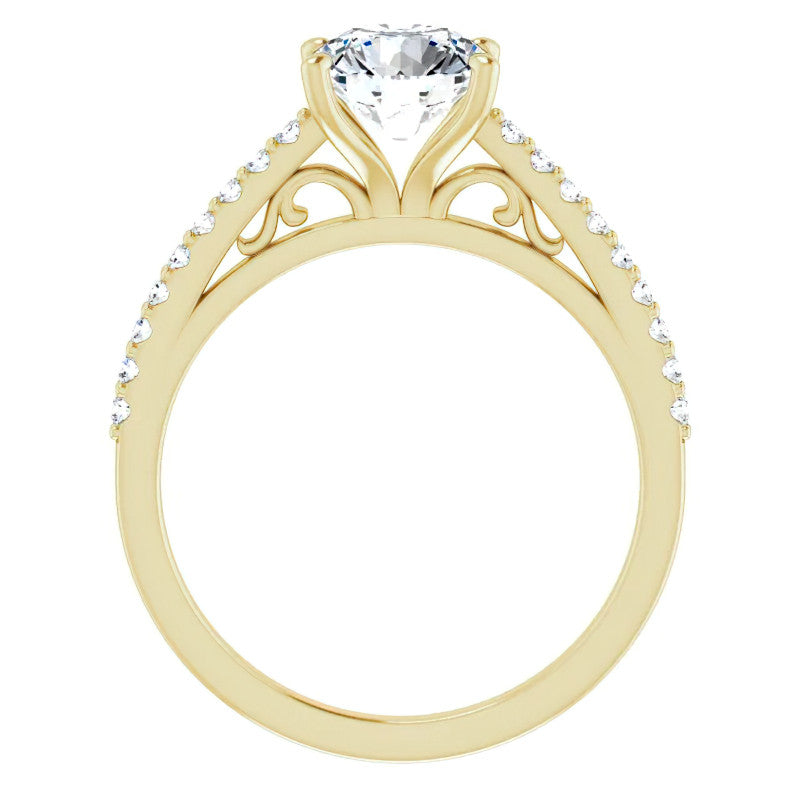 Round Cathedral Engagement Ring with Scroll Accents