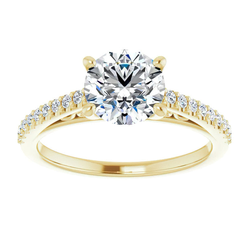 Round Cathedral Engagement Ring with Scroll Accents