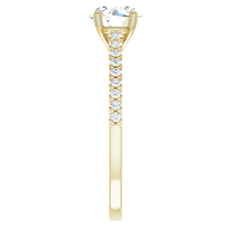 Round Cathedral Engagement Ring with Scroll Accents