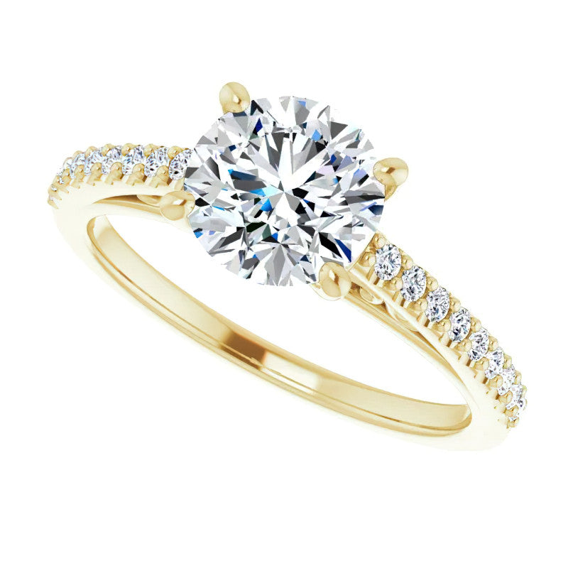 Round Cathedral Engagement Ring with Scroll Accents