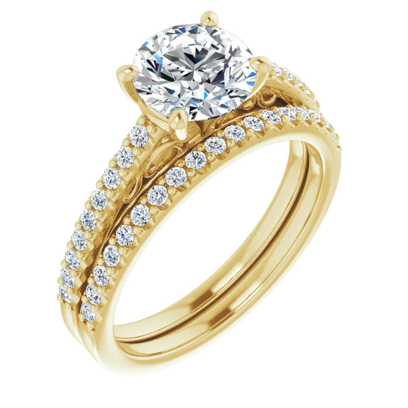 Round Cathedral Engagement Ring with Scroll Accents