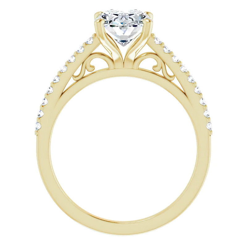 Oval Cathedral Engagement Ring with Scroll Accent