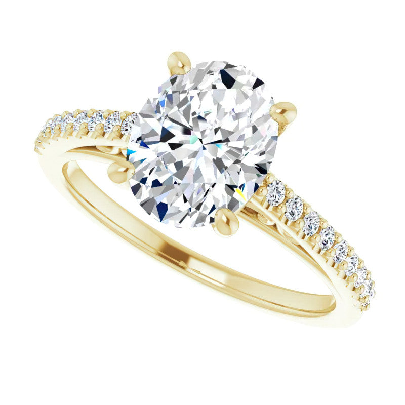 Oval Cathedral Engagement Ring with Scroll Accent