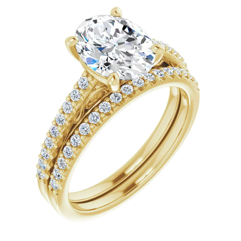 Oval Cathedral Engagement Ring with Scroll Accent