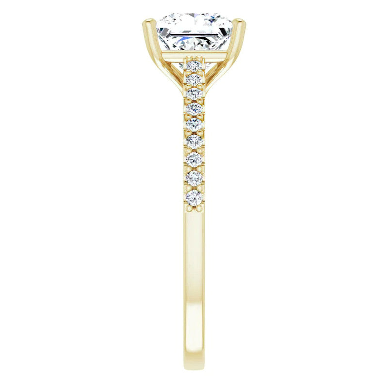 Princess cut Cathedral Engagement Ring with Scroll Accents