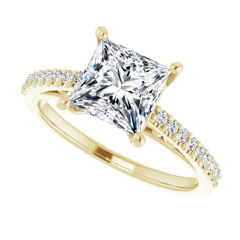 Princess cut Cathedral Engagement Ring with Scroll Accents