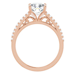 Cushion Cathedral Engagement Ring with Scroll Accents
