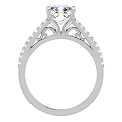 Cushion Cathedral Engagement Ring with Scroll Accents