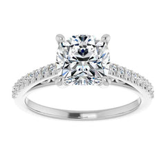 Cushion Cathedral Engagement Ring with Scroll Accents