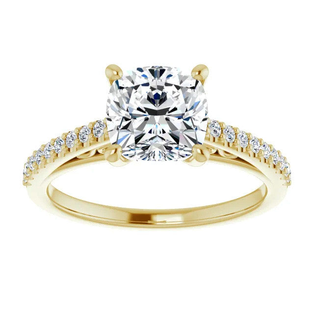 Cushion Cathedral Engagement Ring with Scroll Accents