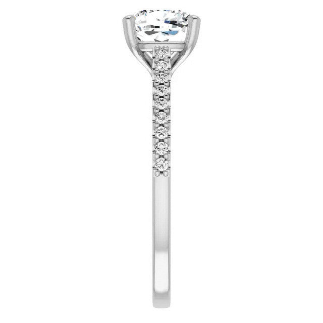 Cushion Cathedral Engagement Ring with Scroll Accents