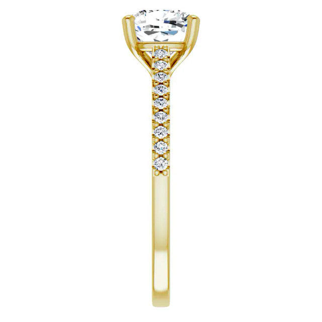 Cushion Cathedral Engagement Ring with Scroll Accents